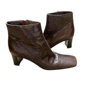 Via Spiga Women's Brown Snake Embossed Square Toe Ankle Boots Made in Italy